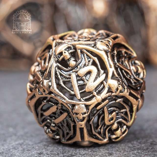 Sage's Macabre Bone Trinket Copper Hollow Metal Polyhedral Dice Set image 0