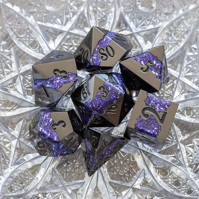 Sage's Rift Stones - Gloss Black/Purple Metal Polyhedral Dice Set image 8