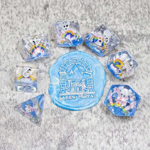 Sage's Rainbowed Teddy Bear Familiar Resin Polyhedral Dice Set image 9