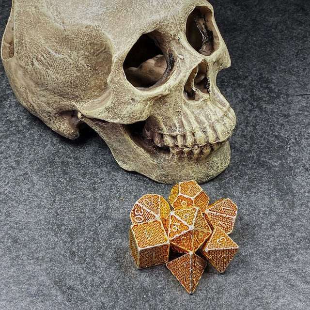 Sage's Hounds - Vintage Yellow with Silver Metal Polyhedral Dice Set image 12