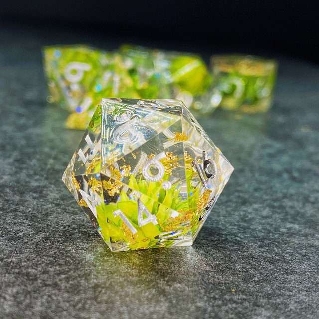 Sage’s Enchanted Flower Green Sharp Edge Resin Polyhedral Dice Set image 6