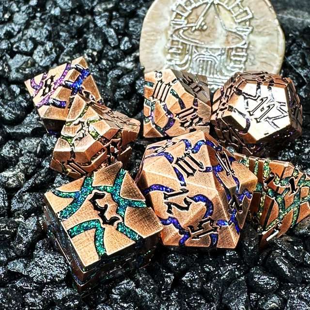 Sage's Warp Stones Copper Galaxy Metal Polyhedral Dice Set image 0