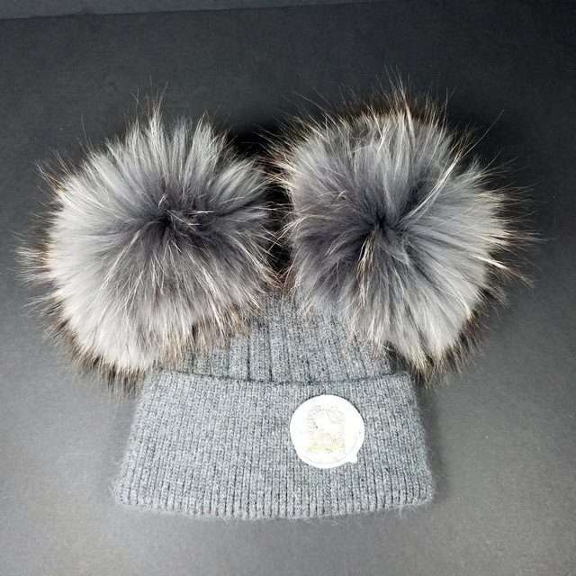 Sage’s Cap – Grey Wool Beanie with Double Raccoon Pompom image 13