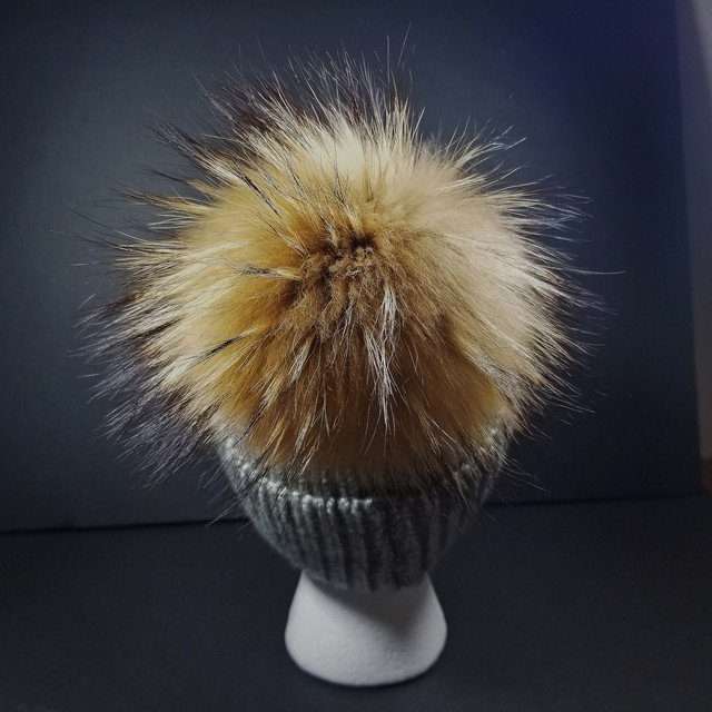Sage’s Cap – Grey Knit Beanie with Raccoon Pompom image 4