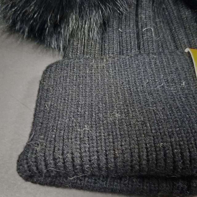 Sage’s Cap – Black Wool Beanie with Double Raccoon Pompom image 3