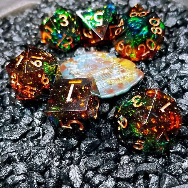 Sage's Enchanted Crystals Cola/Green/Blue Sharp Edge Resin Dice Set image 17