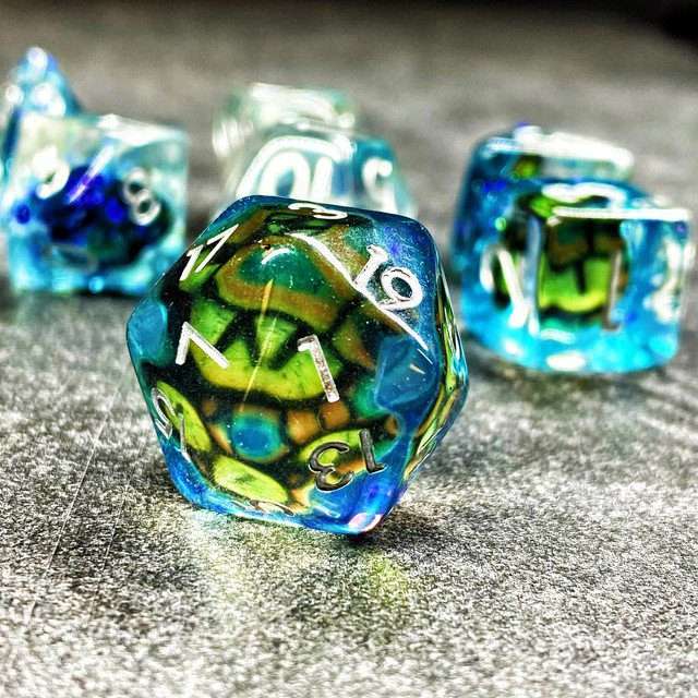 Sage's Bottled Green Dragon Eyes Resin Polyhedral Dice Set image 9