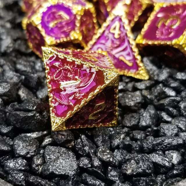 Sage's Dragonstones - Mystic Wyvern Purple Gold Metal Polyhedral Dice Set image 5