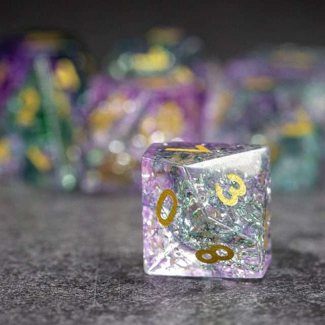 Sage's Kaleidoscopes Purple/Green Cracked Glass Gloss Finish Polyhedral Dice Set image 4