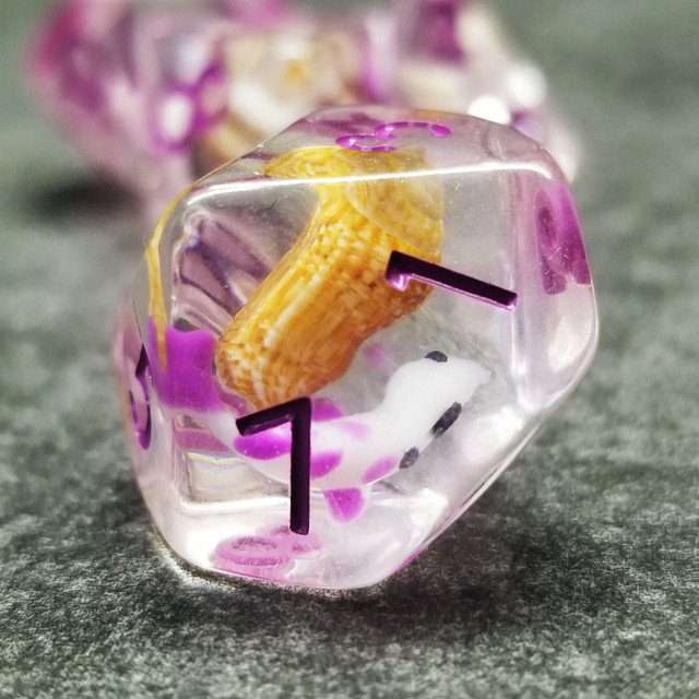 Sage's Familiars - Purple Fish and Sea Shell Familiar Resin Polyhedral Dice Set image 5