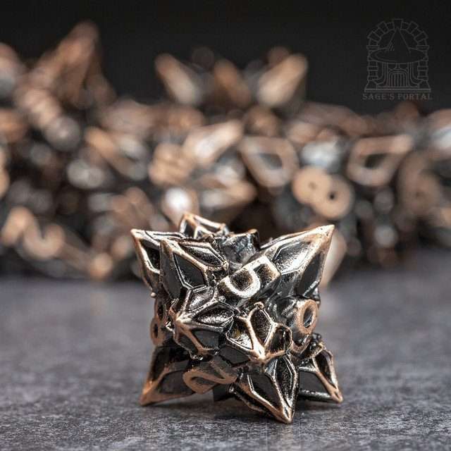 Sage's Deadly Blossoms Copper Metal Polyhedral Dice Set image 3