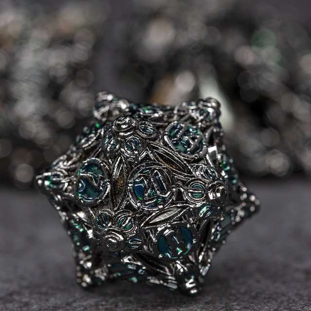 Sage’s Finials Midnight Glade Metal Polyhedral Dice Set image 2