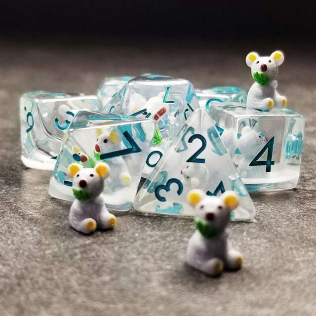 Sage's Familiars- Baby Koala Resin Polyhedral Dice Set image 12