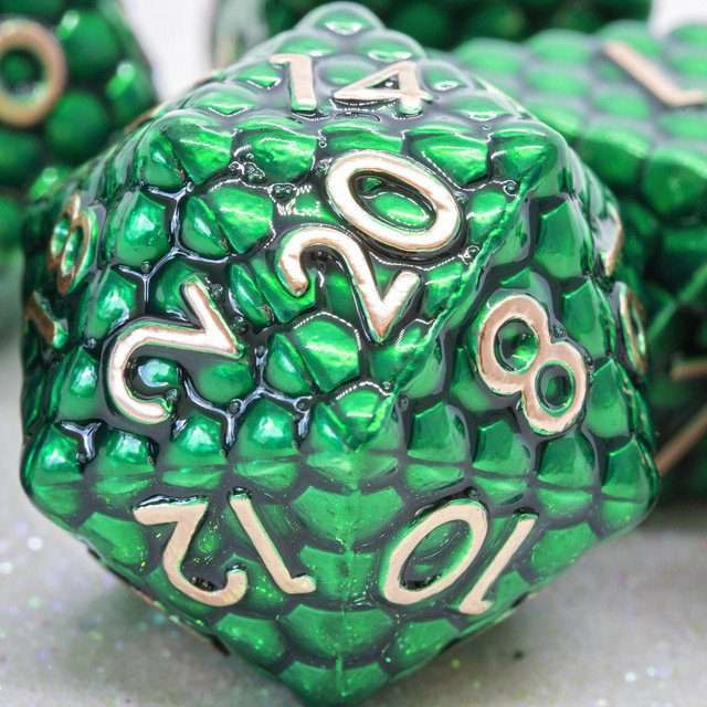 Sage's Scaled Eggs Forest Green Bronze Ink Metal Polyhedral Dice Set image 9