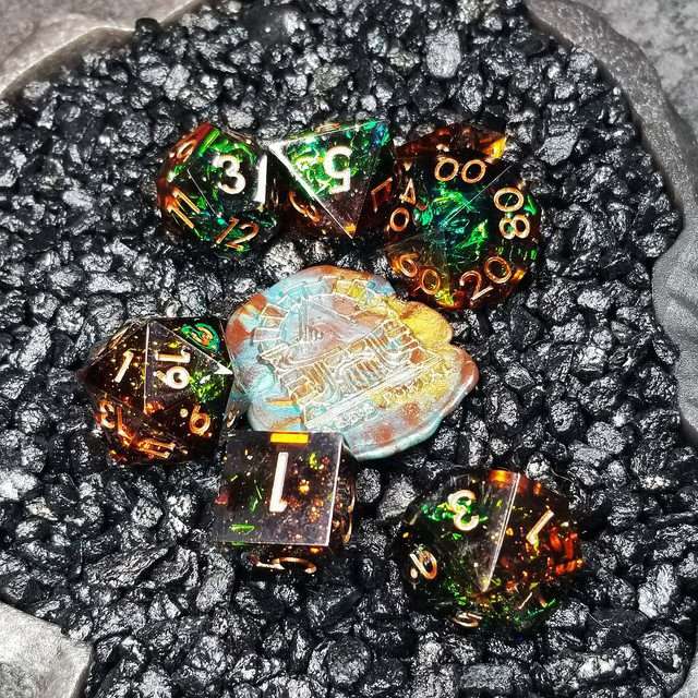 Sage's Enchanted Crystals Cola/Green/Blue Sharp Edge Resin Dice Set image 18