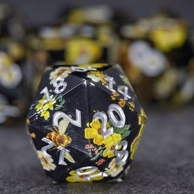 Sage's Honeybees Midnight Honey Sharp Edge Resin Dice Set image 9