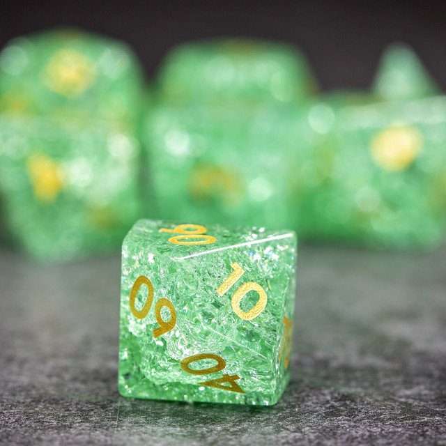 Sage's Kaleidoscopes Green Cracked Glass Gloss Finish Polyhedral Dice Set image 3