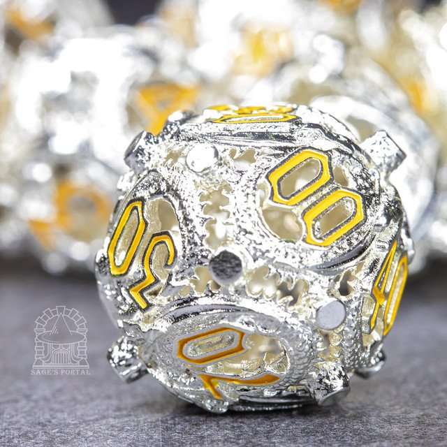Sage’s Ouroboros Radiant Silver Hollow Metal Polyhedral Dice Set image 4