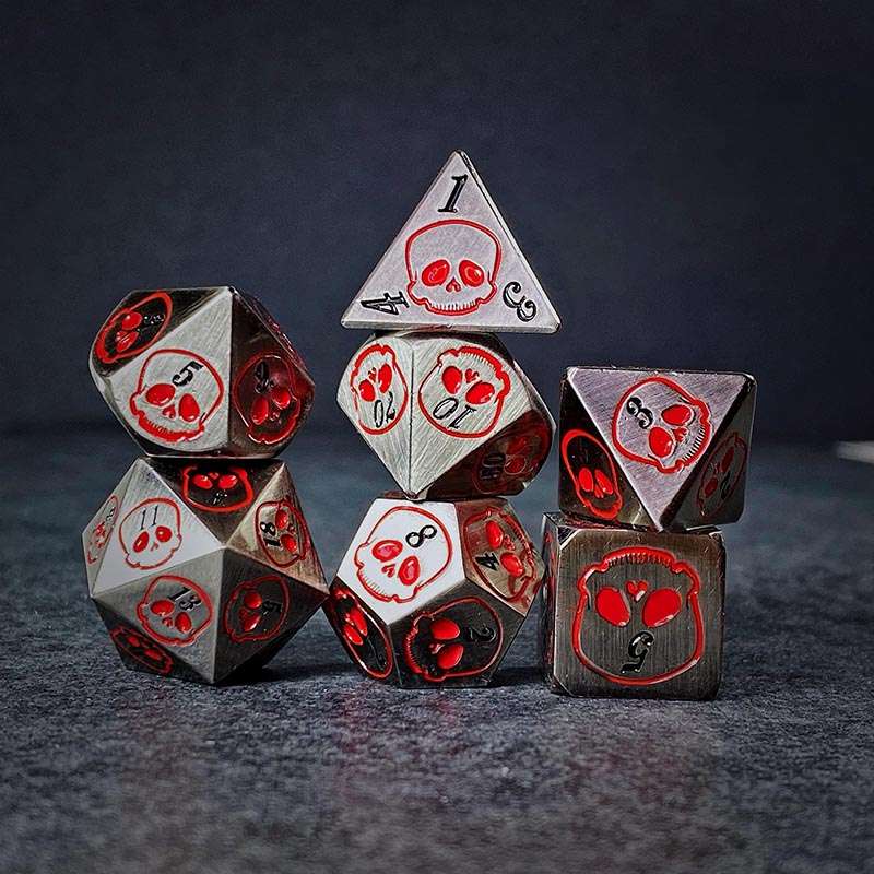 Sage's Grim's Fortunes - Ancient Silver with Red Metal Polyhedral Dice Set image 0