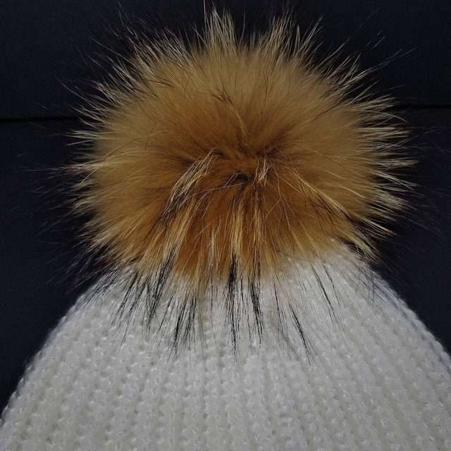 Sage’s Cap – White Knit Beanie with Raccoon Pompom image 2