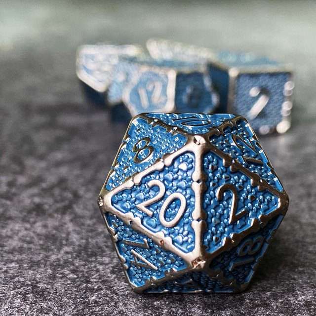 Sage's Hounds - Vintage Blue with Nickel Silver Metal Polyhedral Dice Set image 10