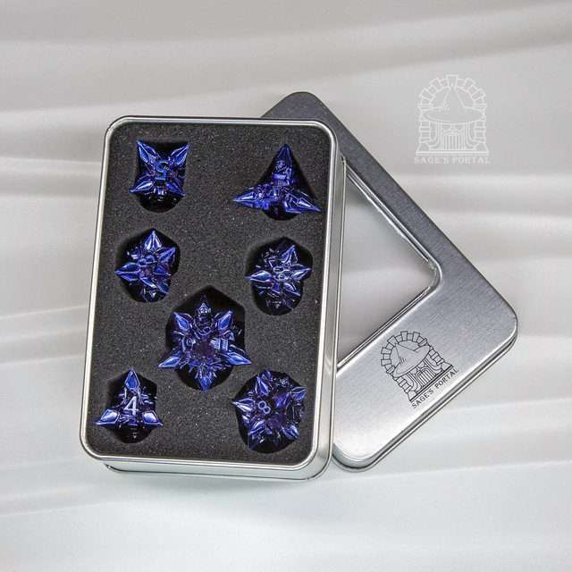 Sage's Deadly Blossoms Blue/Purple Metal Polyhedral Dice Set image 11