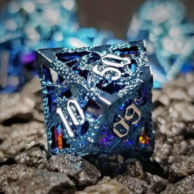 Sage's Dragonstones - Blue Noble Dragon Hollow Metal Polyhedral Dice Set image 23