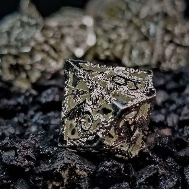 Sage's Dragonstones - Silver Noble Dragon Hollow Metal Polyhedral Dice Set image 25