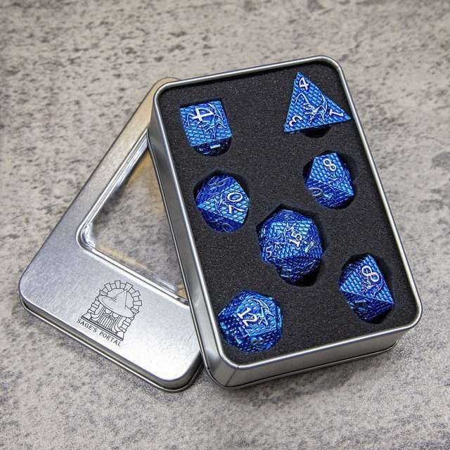 Sage's Dragonscales Blue/Silver Metal Polyhedral Dice Set image 11