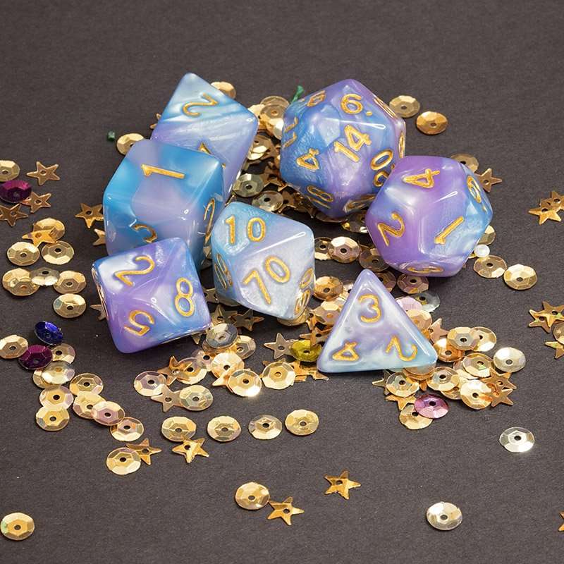 Sage's Stones - Purple/Blue Gold Ink Acrylic Polyhedral Dice Set image 15