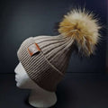 Sage’s Cap – Mocha Wool Beanie with Raccoon Pompom image 0