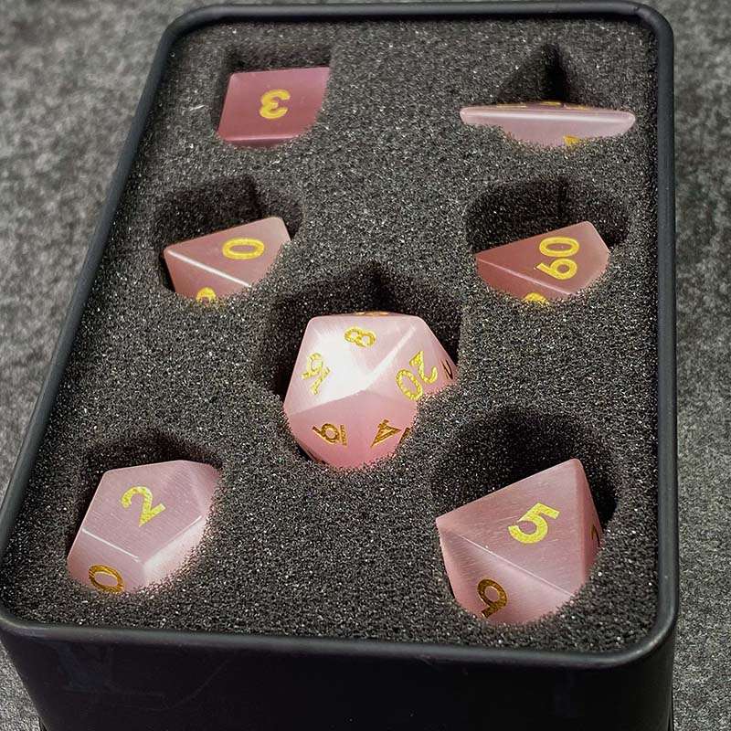 Sage's Treasures - Gemstone Pink Cat's Eye Polyhedral Dice Set image 15