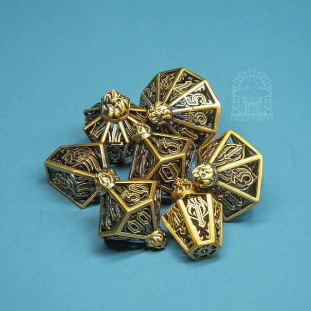 Sage’s Phoenix Lantern Hollow Metal Polyhedral Dice Set image 2