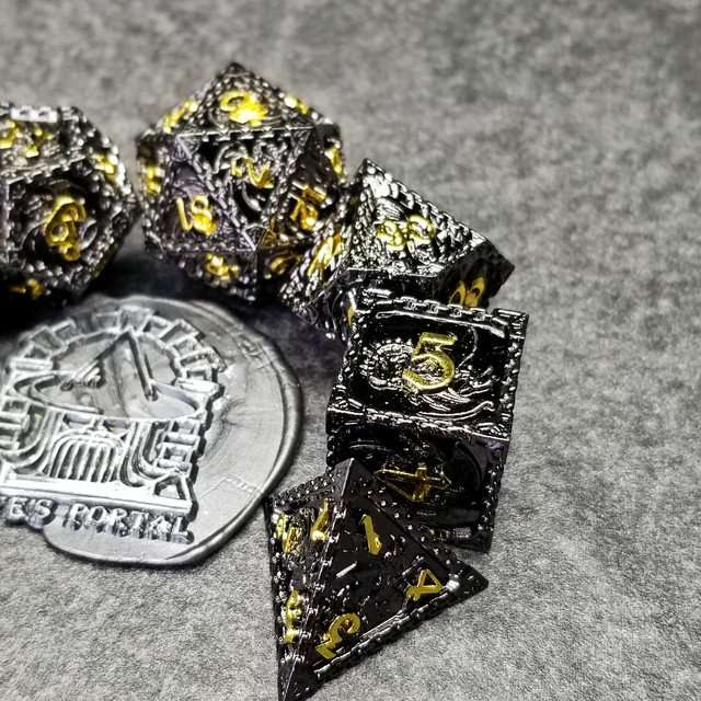 Sage's Dragonstones - Mystic Wyvern Black and Gold Metal Polyhedral Dice Set image 9