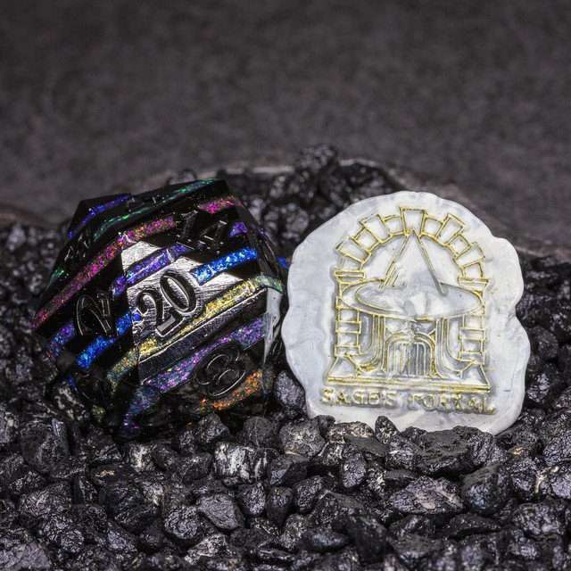 Sage's Dimension Stones - 33mm Black D20 Metal Die image 1