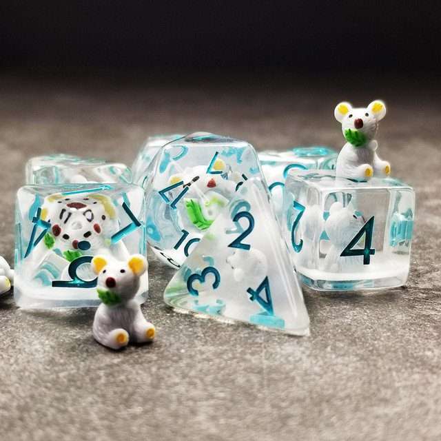 Sage's Familiars- Baby Koala Resin Polyhedral Dice Set image 13