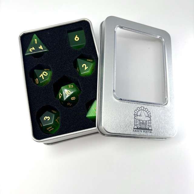 Sage's Treasures - Gemstone Green Cat's Eye Polyhedral Dice Set image 12
