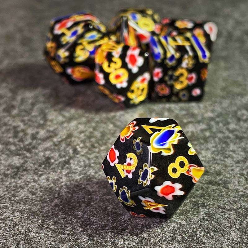 Sage's Treasures - Petrified Garden Stained Glass Gemstone Polyhedral Dice Set image 3