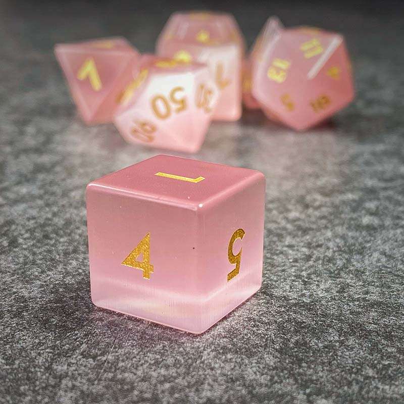 Sage's Treasures - Gemstone Pink Cat's Eye Polyhedral Dice Set image 0