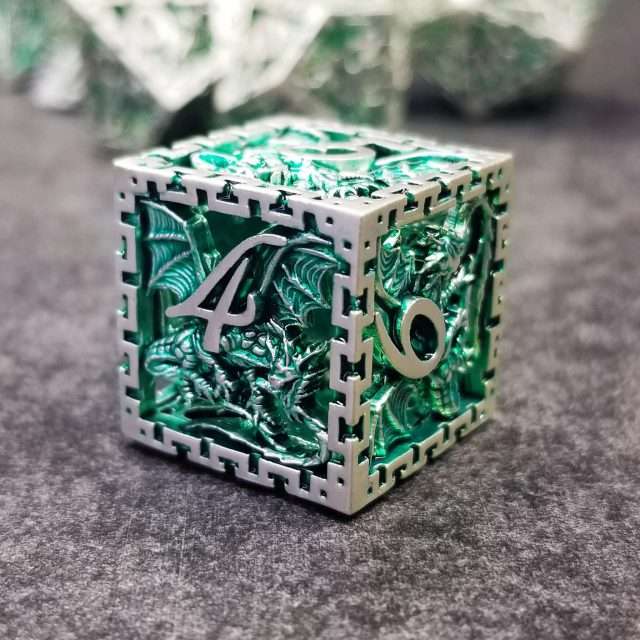 Sage's Dragonstones - Chained Noble Dragon Green Hollow Metal Polyhedral Dice Set image 6