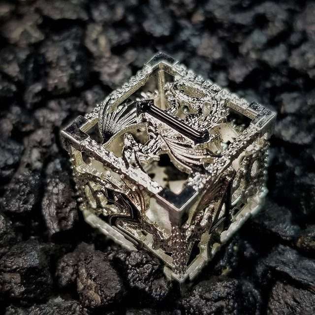 Sage's Dragonstones - Silver Noble Dragon Hollow Metal Polyhedral Dice Set image 21