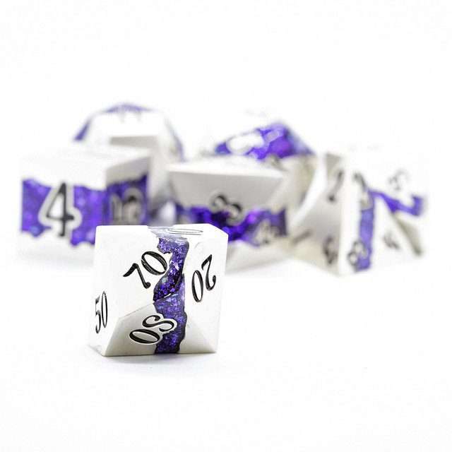 Sage's Rift Stones - Pearl Silver/Purple Metal Polyhedral Dice Set image 4