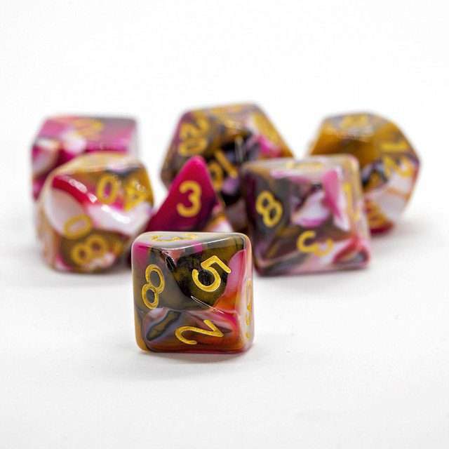 Sage's Stones - Red/Brown/White/Black Gold Ink Acrylic Polyhedral Dice Set image 12