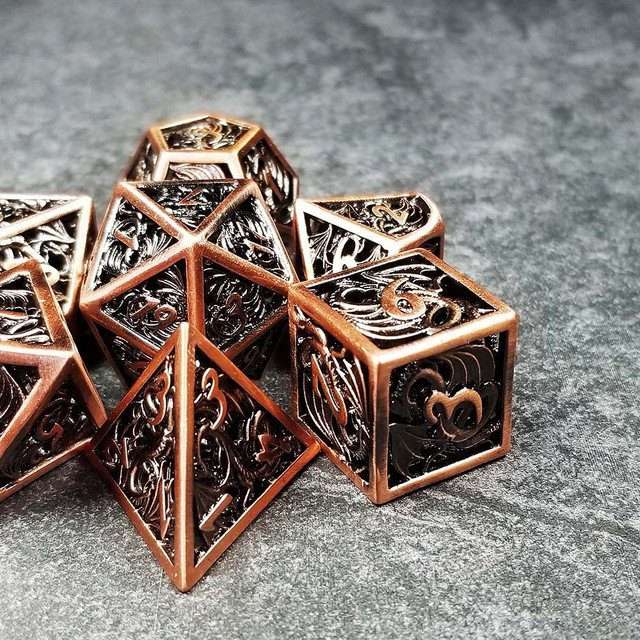 Sage's Dragonstones - Elder Dragon Copper Hollow Metal Polyhedral Dice Set image 24