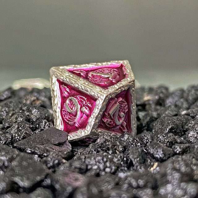 Sage's Anthems - Pearl Silver and Purple Metal Polyhedral Dice Set image 7