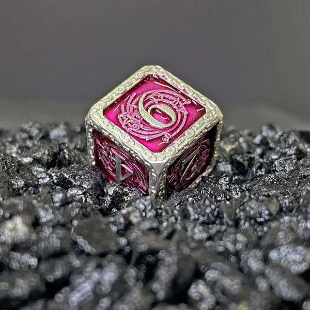 Sage's Anthems - Pearl Silver and Purple Metal Polyhedral Dice Set image 2