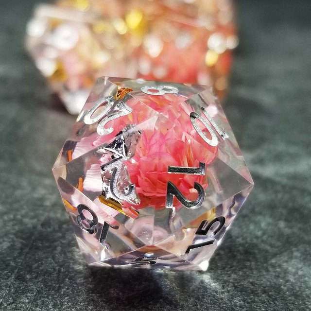 Sage’s Enchanted Flower Pink Sharp Edge Resin Polyhedral Dice Set image 24