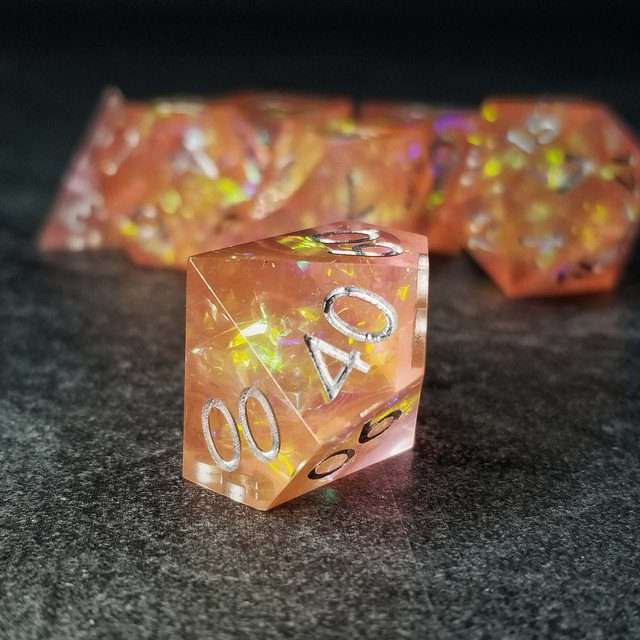 Sage's Enchanted Crystals Pink/Peach Silver Ink Sharp Edge Resin Dice Set image 20
