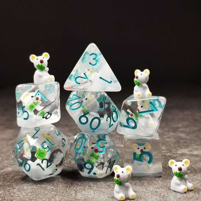Sage's Familiars- Baby Koala Resin Polyhedral Dice Set image 7