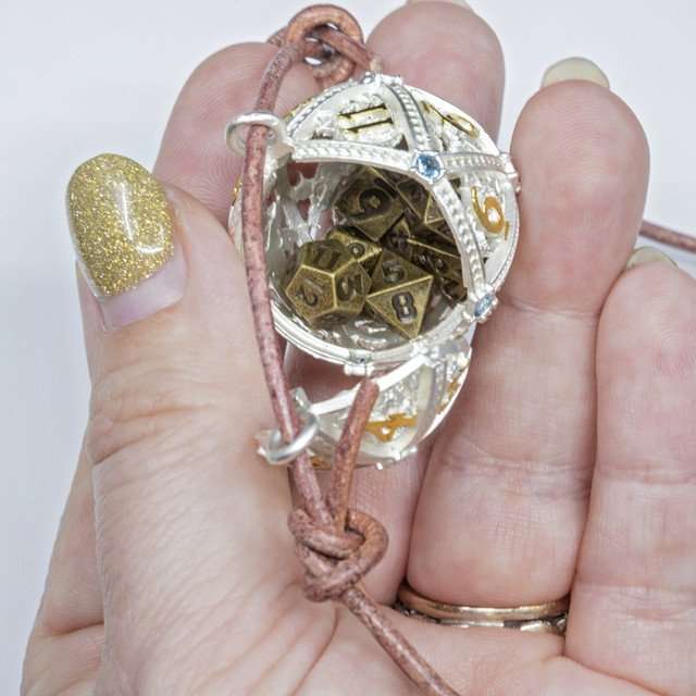 Sage’s Tiny Treasures Winter Sky Draconic Cage Necklace with Miniature Dice Set image 5